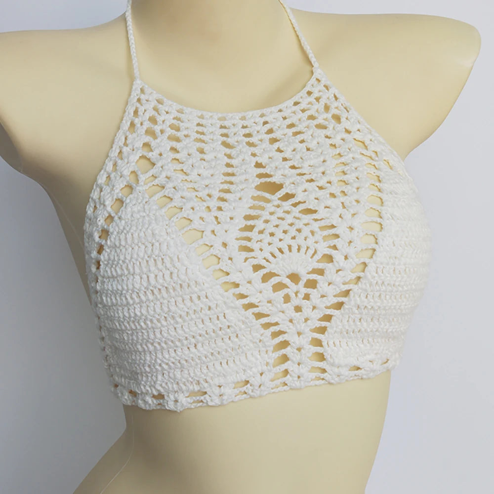 Knitting Crochet Backless Tie Up Top Women&