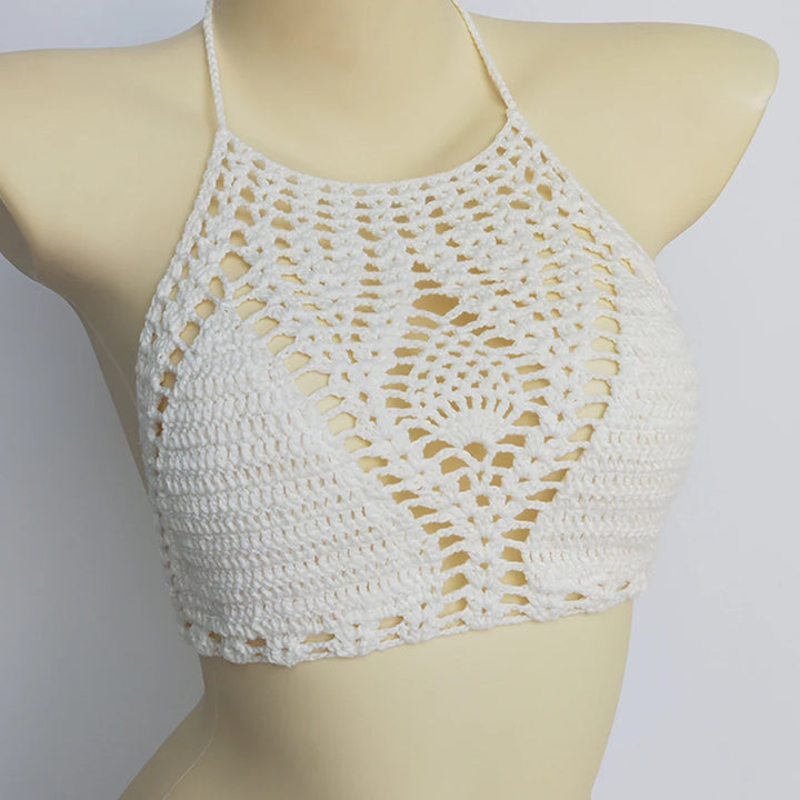Knitting Crochet Backless Tie Up Top Women&