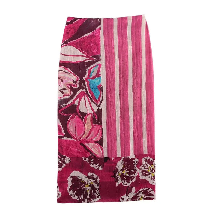 MUJER Print Satin Long Skirts for Women High Waist Midi Skirt Woman Summer Straight Women&