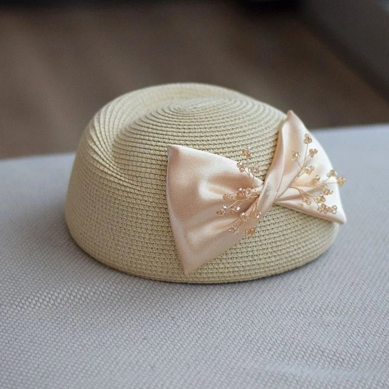 Summer Straw Beret Cap for Women Breathable Straw Summer Bow Jewelry Fedora Cap Elegant Ladies Spring Summer Berets Boina Hombre