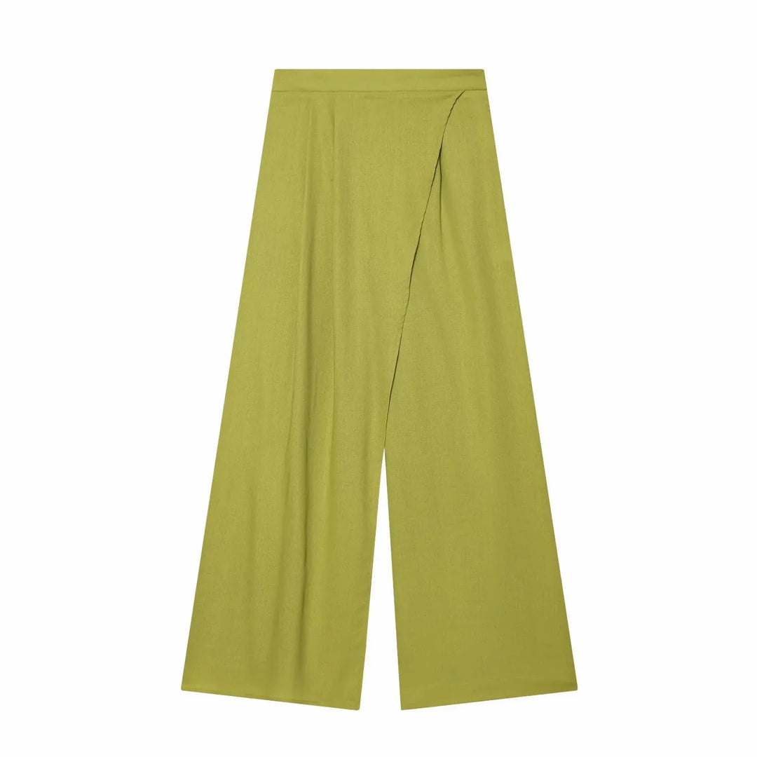 Women Wide Leg Pants Office Women Pockets Pleated Long Trousers Fashion Female Casual Spring Summer Streetwear Pants