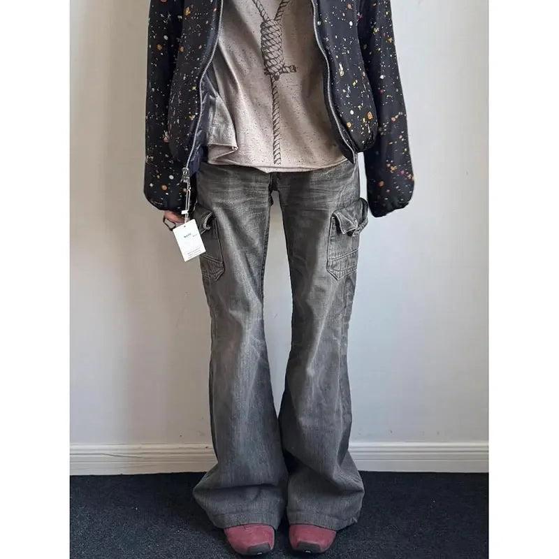 Women's Jeans Emo Grunge 2000s Street Retro High WaistVintage Eclectic Casual Trashy Pants Y2K Full Length Denim Trouser