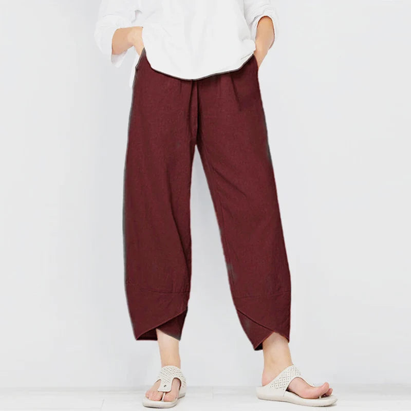 Women Summer Cotton Linen Pants Casual Baggy Harem Pants  Solid Color Elastic Waist Wide Leg Pants Female Loose Trousers  S-5XL