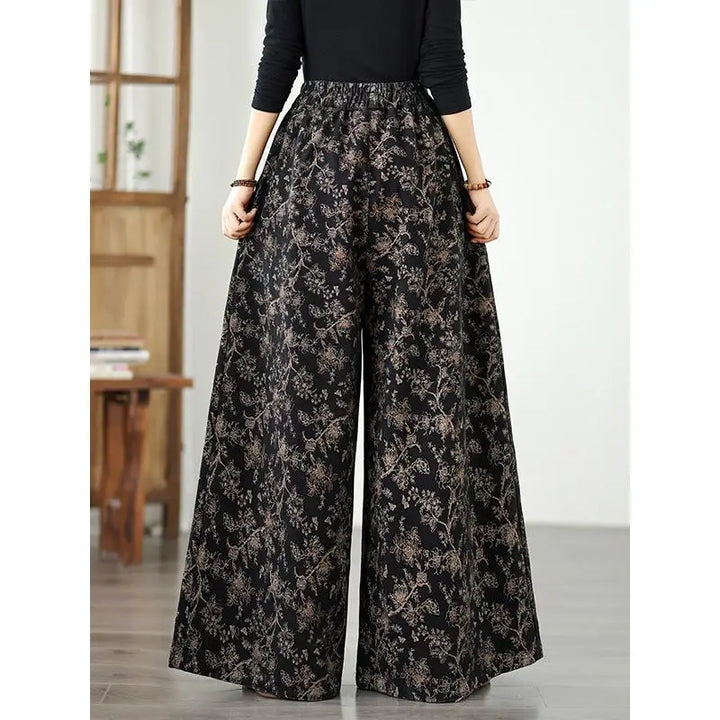 Denim Wide-leg Pants For Women 2025 Autumn New Style Printed Elastic Waist Loose Oversized Casual Denim Straight Pants