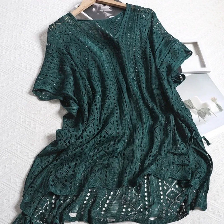 Oversized Hollow Out Swimsuit Cover Up Crochet Sweater Loose Knitted Bikini Cover Up Fishing Net V-neck Beach Wear Streetwear