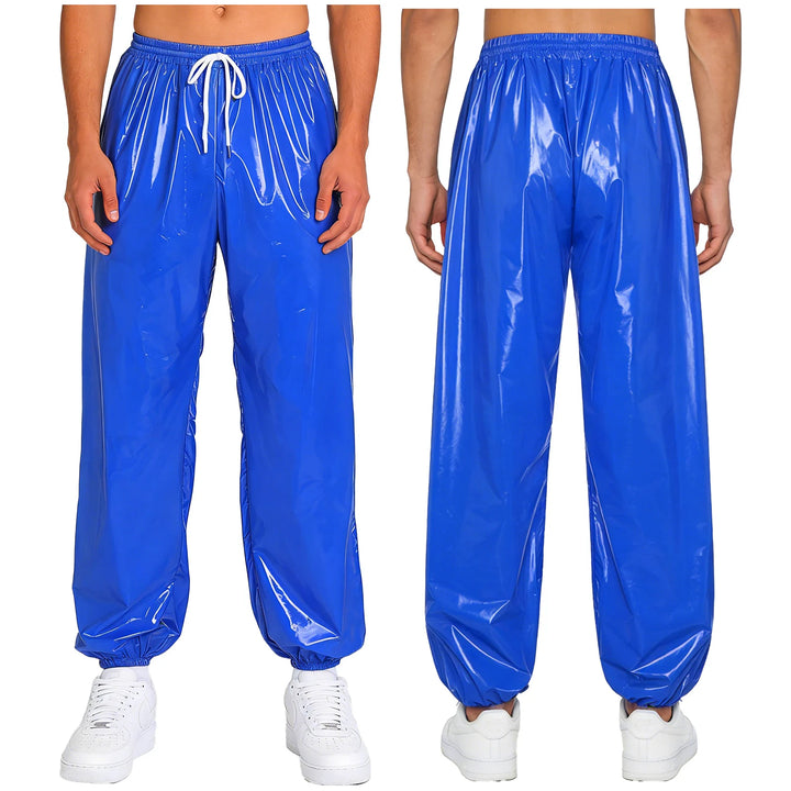 Mens Waterproof Jogger Pants Wet Look Drawstring Elastic Waistband Loose Track Pants Workout Cycling Motorcycle Biker Trousers