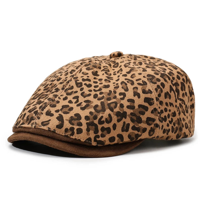 Leopard Print Newsboy Cap - New Style for Spring &amp; Autumn, American Vintage Paperboy Hat