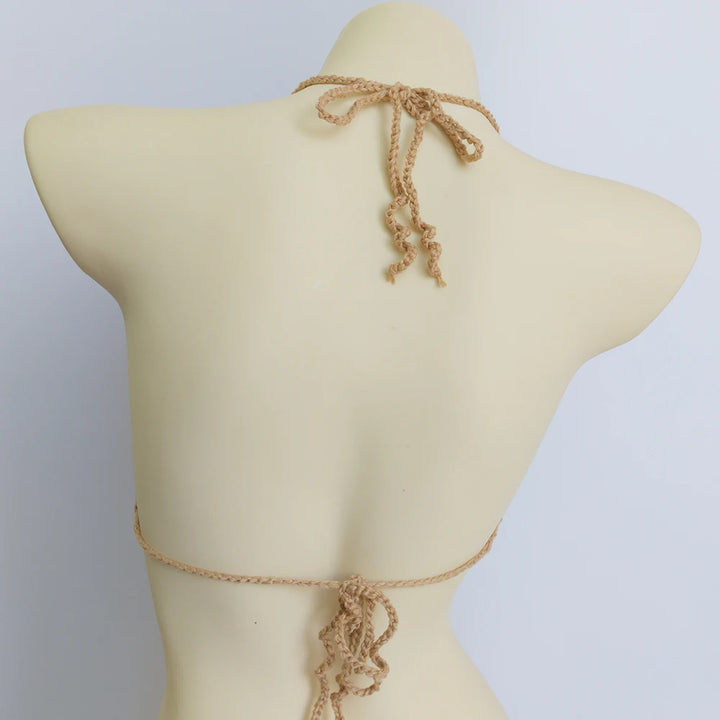 Knitting Crochet Backless Tie Up Top Women&