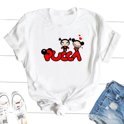 Pucca Love Garu T-shirts Women Funny Cute Cartoon T Shirts 90s Streetwear Cotton Short Sleeve Graphic Tees Kawaii Clothes