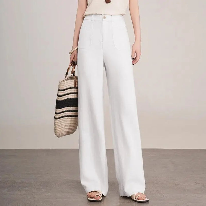 Linen Narrow Straight Leg Pants Women Summer Loose High Waist Casual Wide Leg Cropped Trousers