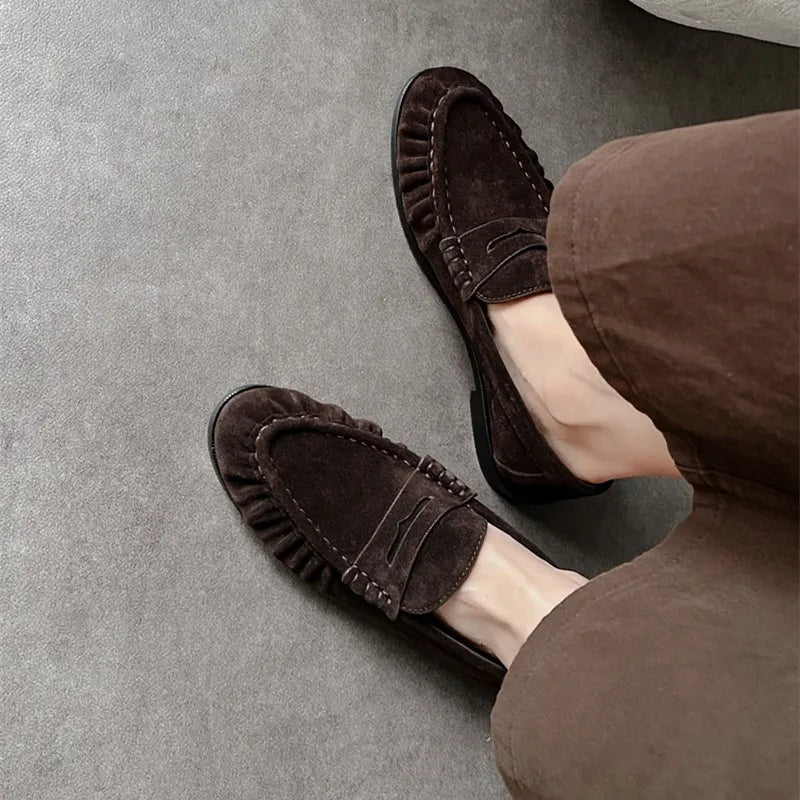 Lady Loafers 2026 Model Handcrafted Retro Pleated Single Shoes for Women, Women&