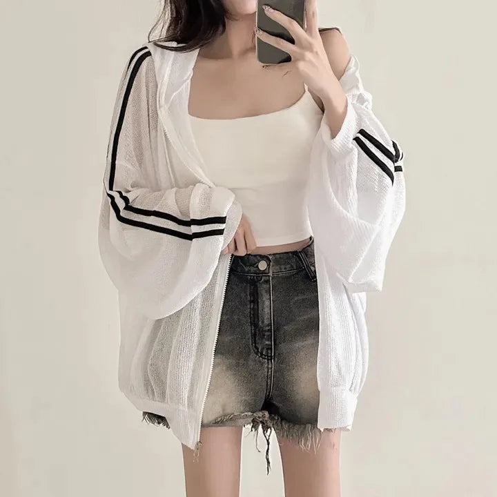 Women Thin Linen Jacket Fashion Ladies Outerwear White Sunscreen Clothing Retro  Loose Long Sleeve Female Knitted Cardigan 2025