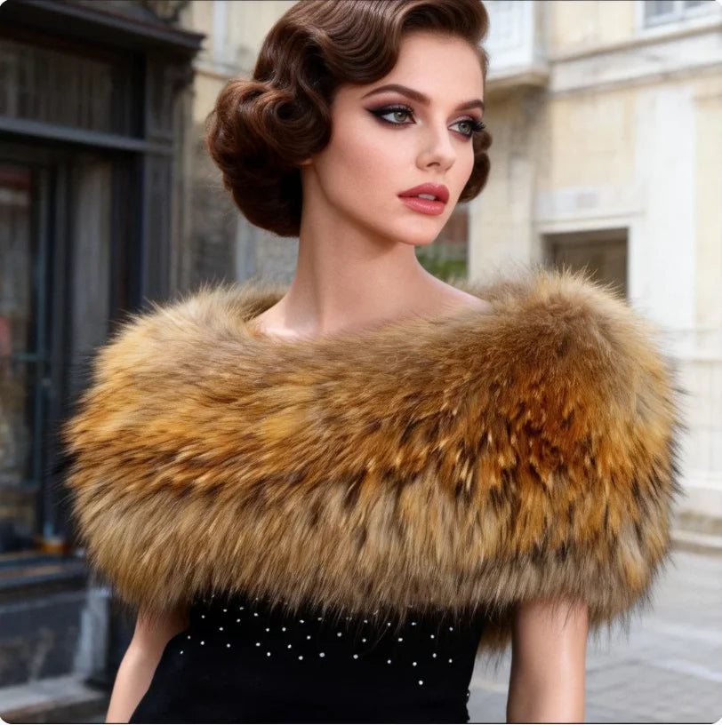 Fashion Female Knitted Wrap with Natural Raccoon Fur Warm Black/Red Autumn Winter Outerwear Silver Fox Fur Shoulder Warmer