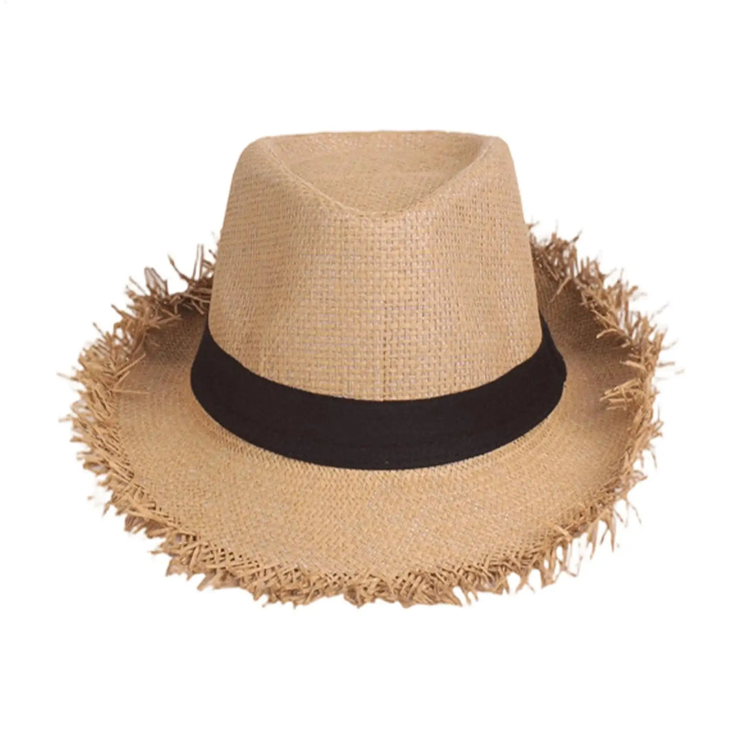Straw Sun Hat  Casual Breathable Wide Brim Jazz Hat Sun Protection Summer Beach Hat for Travel Outdoor Vacation for Mens Womens
