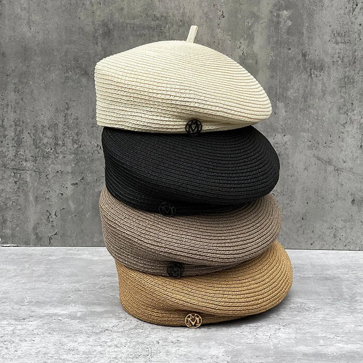 Fine Straw Fedoras Letter Beret for Women, Casual Painter Hat, Elegant and Stereotype, Retro Fashion, Summer Tourism, Wholesale