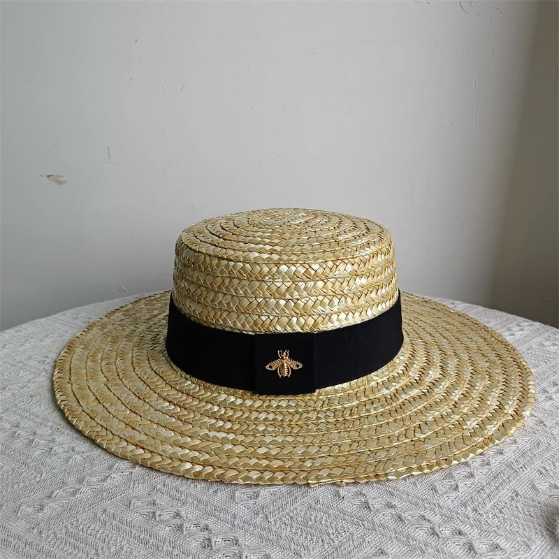 Ladies Straw Hat Sun Fedora Hats Hepburn hat Shiny European American Retro Gold Braided Female Sunshade Flat Sequins Hat gorras