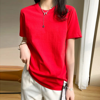 Women T-shirts 2026 Tops Solid Short Sleeve Loose O-neck  Cotton Casual Ladies Shirts Harajuku Korean Summer Woman Tshirts
