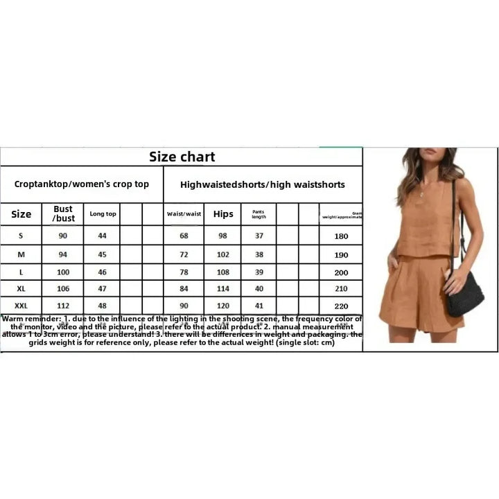 2025 New 2-piece Leisure Suit Linen Shorts Sleeveless Top Vest  Tweed Set  Sets Womens Outfits  Two Piece Set Women