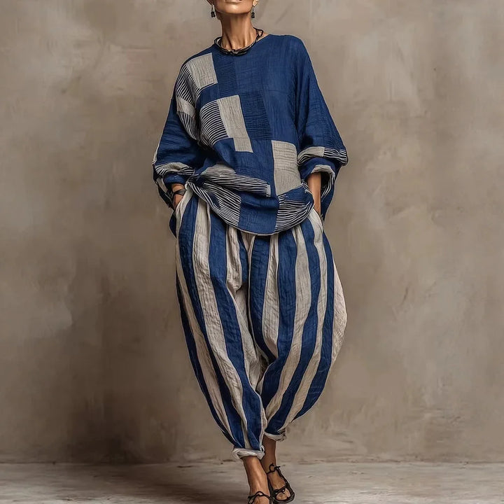 Retro Loose Print Shirt Pants Two-piece Set Long Sleeve Oversize Blouses Wide Leg Pants Suit Fashion Women Casual Sets Autumn