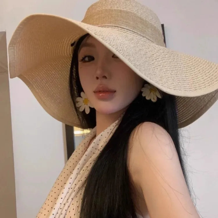 Wide Brim Straw Hat Women Summer Large Floppy Beach Cap Foldable outdoor protection sun hat travel vacation beach hat sombrero
