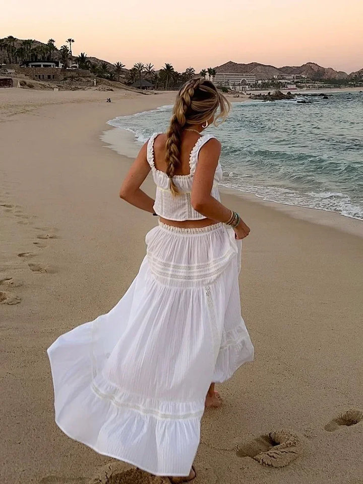 White Lace Skirt Set Women&