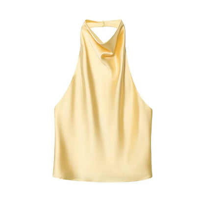 MUJER 2026 Halter Tops for Women Black Satin Backless Top Female Pink Summer Beach Top Woman off Shoulder Camisole Top Women