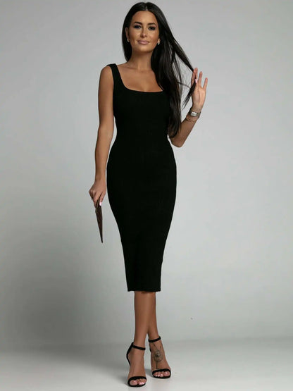 Women Dresses 2026 summer simple solid color sleeveless U-neck clip-hugging knee length dress women's clothing vestidoes