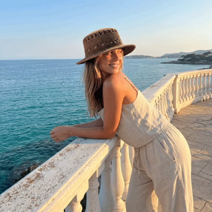 Wide Brim Breathable Straw Hat Lightweight Casual Knitted Flat Top Hat Eco-friendly Versatile Style Hollow Out Hat Summer Beach