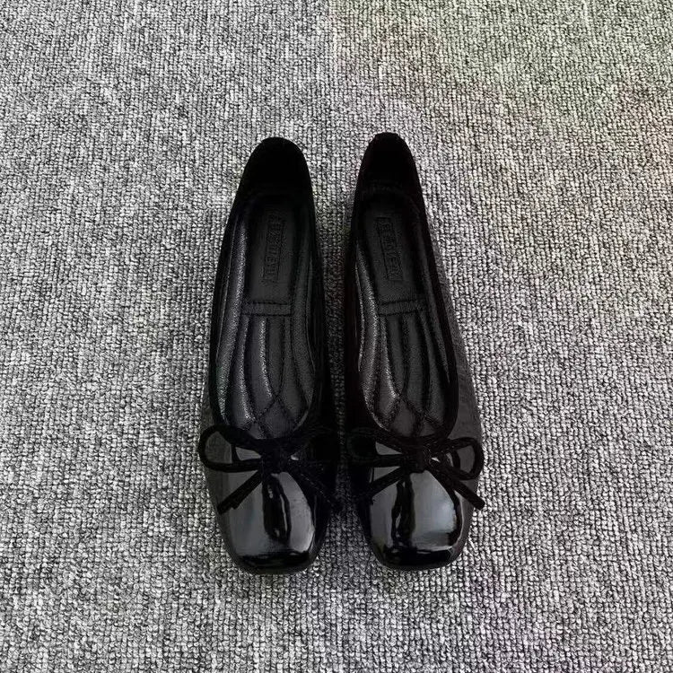 Women Ballet Flats Square Toe Bowknot Slip on Patent-Look Glossy Shoes Ladies Casual Office Everyday Walking Dress Footwear