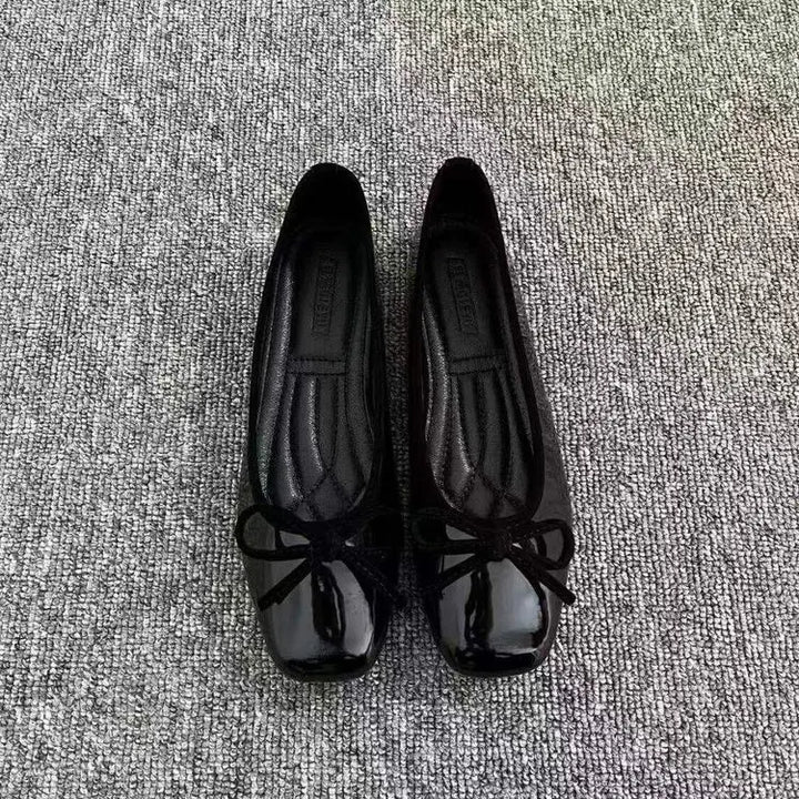 Women Ballet Flats Square Toe Bowknot Slip on Patent-Look Glossy Shoes Ladies Casual Office Everyday Walking Dress Footwear
