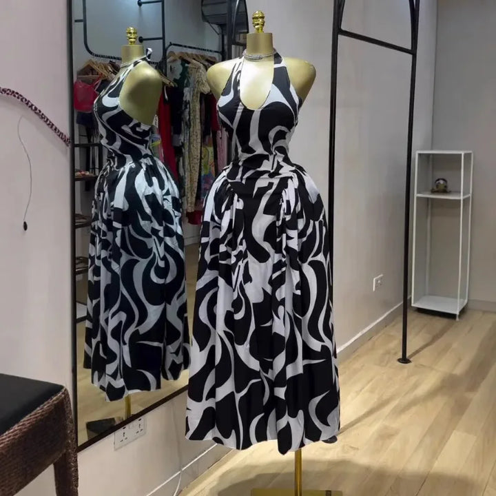 STOCK Maxi Tiered Dresses for Woman Backless Sexy Summer Vacation Dress Slim Fit Sleeveless Elegant Black and White Long Dress