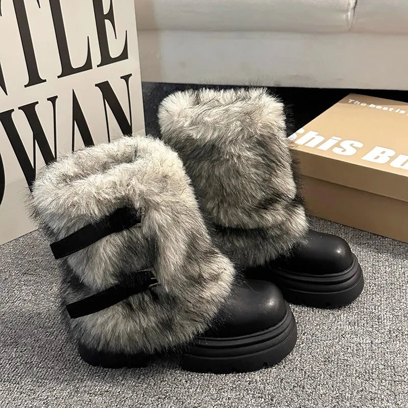 2025 Winter High-Top Thick-soled Snow Boots for Women, Filled with Warm Fleece, Anti-Slip Fur and Cotton, Sweet Collection
