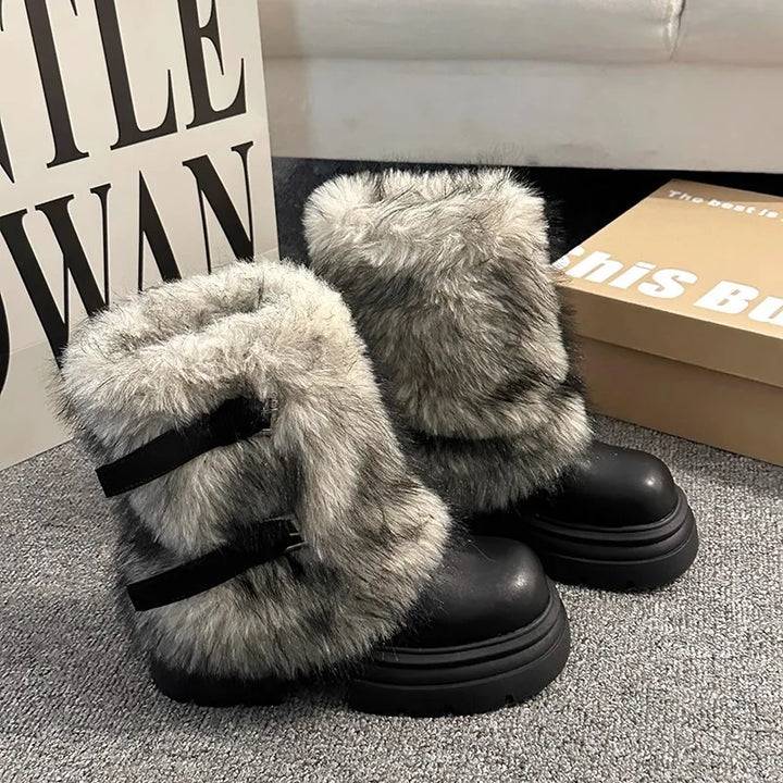 2025 Winter High-Top Thick-soled Snow Boots for Women, Filled with Warm Fleece, Anti-Slip Fur and Cotton, Sweet Collection