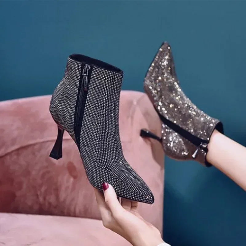 Very High Heels Heeled Female Short Shoes New In Booties Autumn Quality Chic and Elegant Large Size Warm Y2k Women&