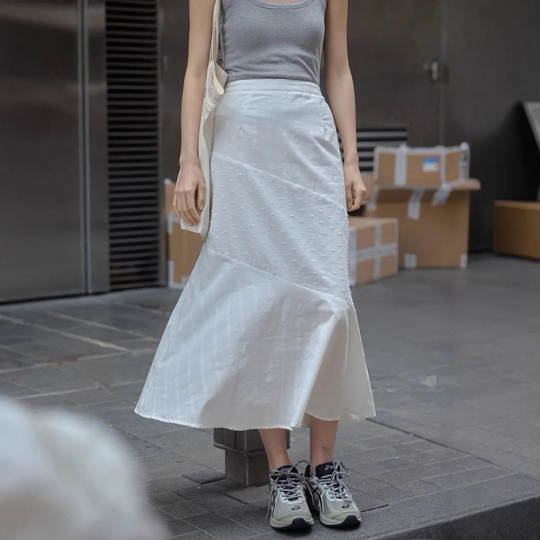 Splicing White Midi Skirt for Women in Summer 2025 New Design Style and Temperament