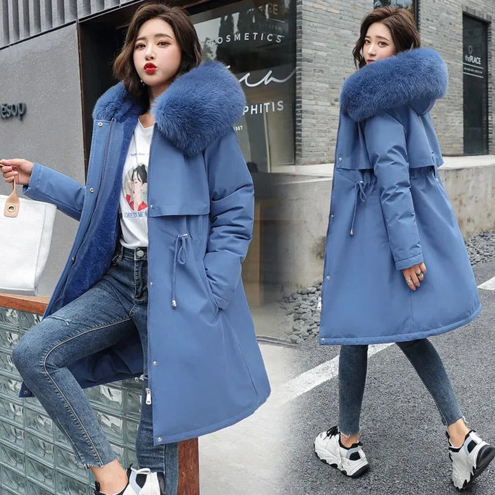 Winter Jacket 2026 New Women Parka Clothes Long Coat Wool Liner Hooded Jacket Fur Collar Thick Warm Snow Wear Padded Parka 6XL