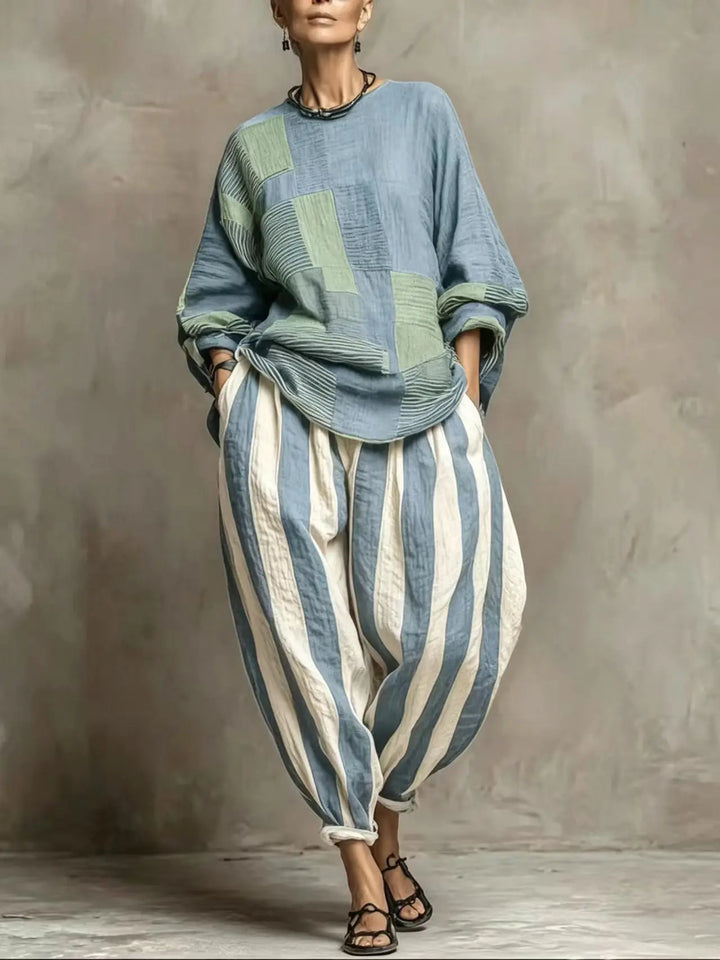 Retro Loose Print Shirt Pants Two-piece Set Long Sleeve Oversize Blouses Wide Leg Pants Suit Fashion Women Casual Sets Autumn