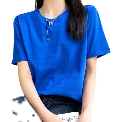 Women T-shirts 2026 Tops Solid Short Sleeve Loose O-neck  Cotton Casual Ladies Shirts Harajuku Korean Summer Woman Tshirts