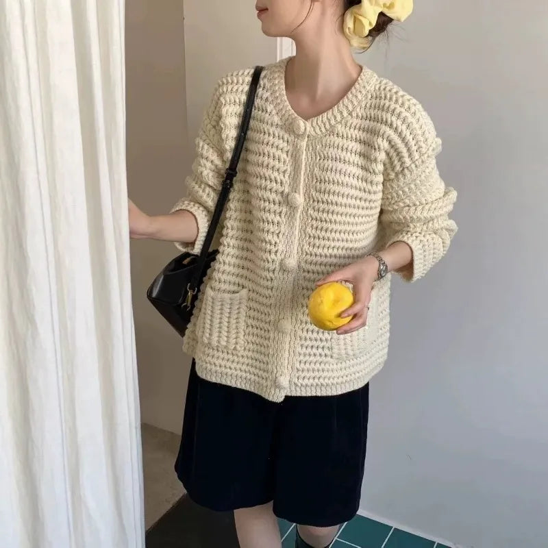 Women Knit Cardigan Long Sleeve Button Down Loose Casual Outerwear With Pockets