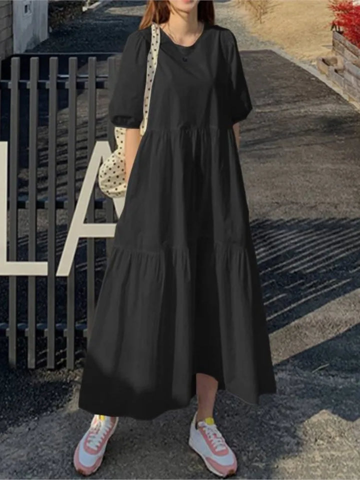 Elegant Red White Dress Women Sundress 2024 Summer Loose Casual Short Sleeve Maxi Vestidos Female O-neck Simples Robe Femme