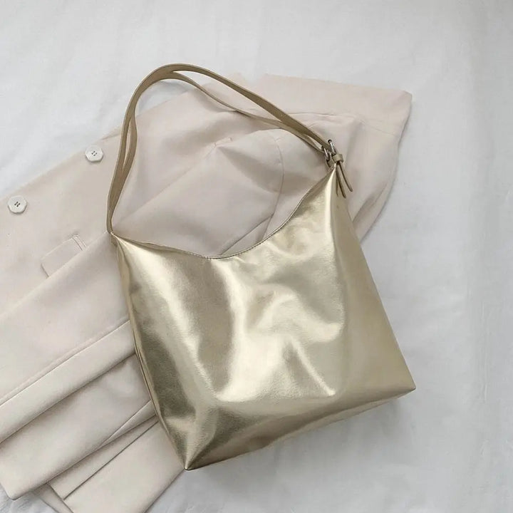 PU Top-Handle Handbag Luxury Designer Bag for Women Fashion Shopping Bag High Capacity Silver Gold Casual Leather Tote Bag