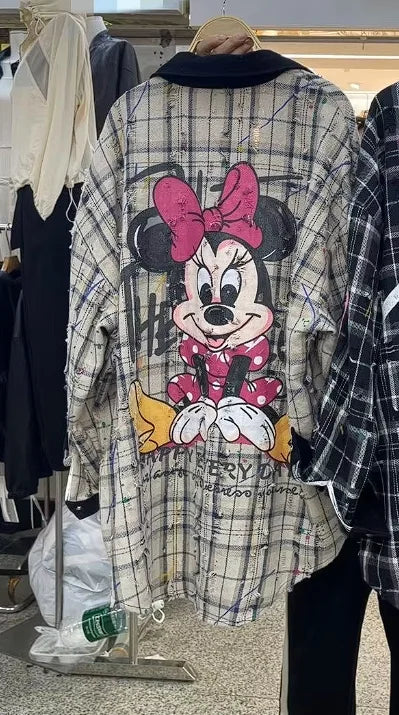 European and American Fashion Brand Outerwear with Cartoon Print Embroidery and Patchwork, Fashionable Loose Jacket 2026