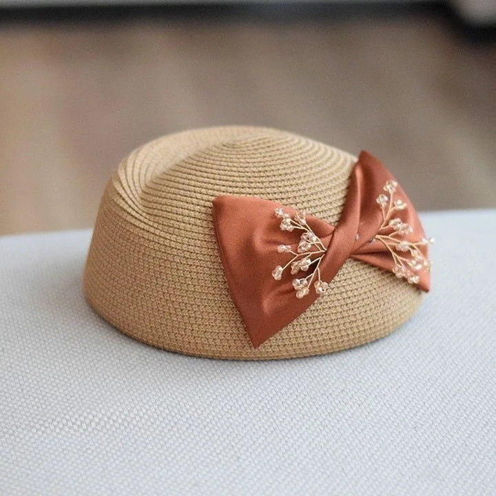 Summer Straw Beret Cap for Women Breathable Straw Summer Bow Jewelry Fedora Cap Elegant Ladies Spring Summer Berets Boina Hombre