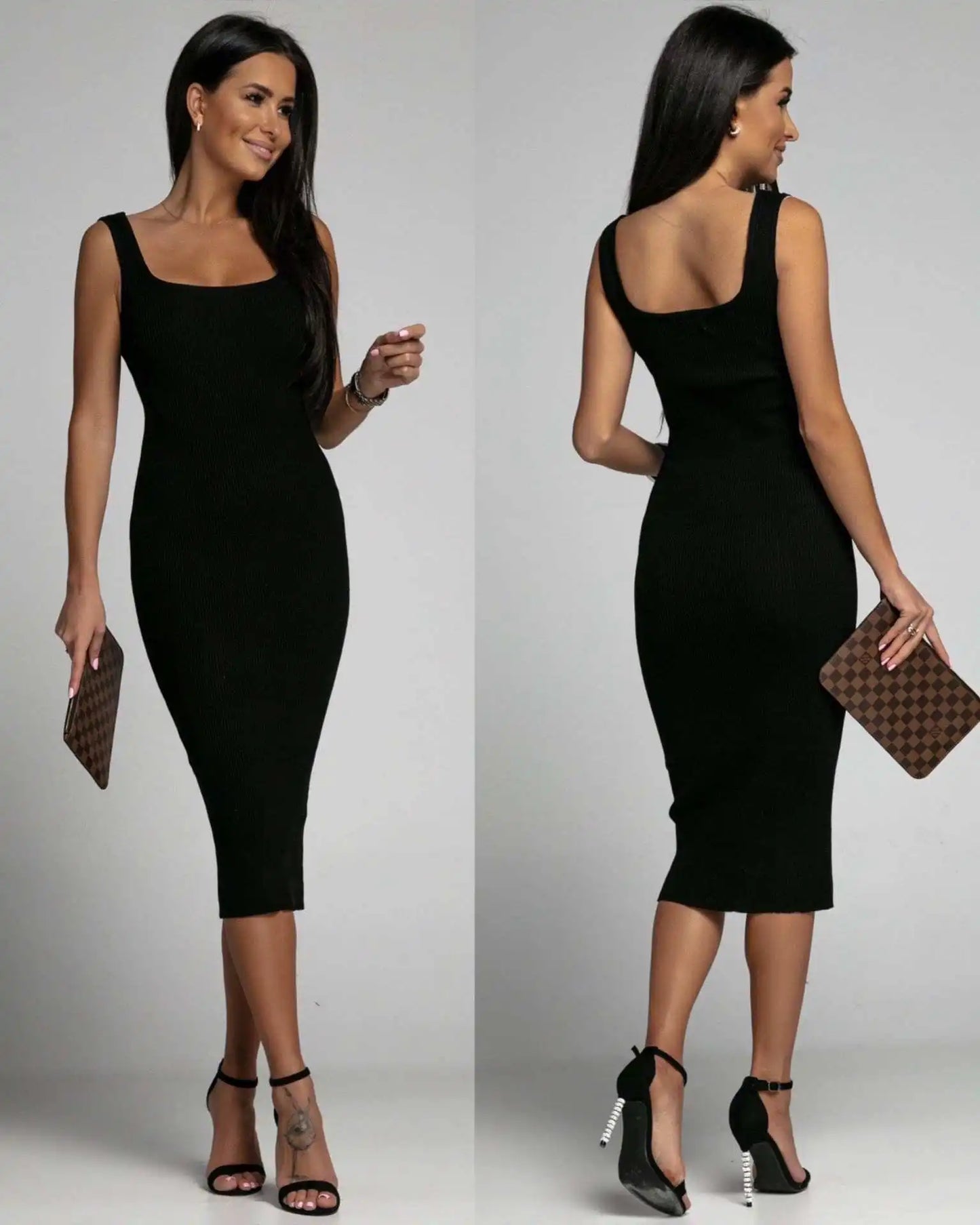 Women Dresses 2026 summer simple solid color sleeveless U-neck clip-hugging knee length dress women's clothing vestidoes