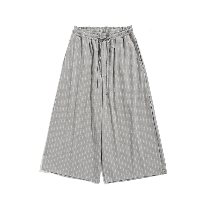 Cotton Linen Men’s Loose Wide Leg Pants Stripe Casual Jogging Trousers Men Harem Pants Fashion Japanese Streetwear Plus Size 5X