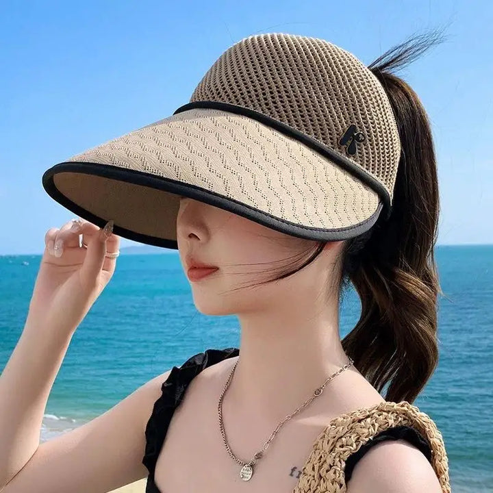 Straw Wide Brim Sun Hat Empty Top for Women UV Protection Lightweight Travel Companion for Beach Sports