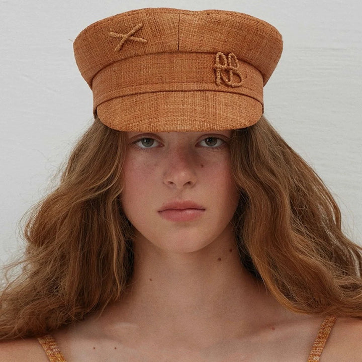 Spring and Summer Cap Newsboy Caps Women Raffia Straw Flat Top Caps
