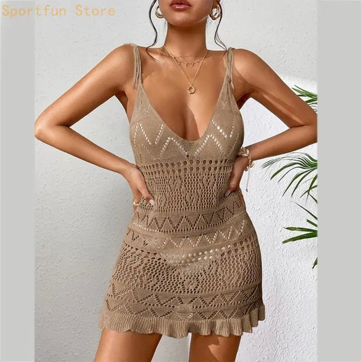 Womens Bathing Suit Cover Up Hollow out Beach-Dress Crochet Swimsuits Cover Up X7JD
