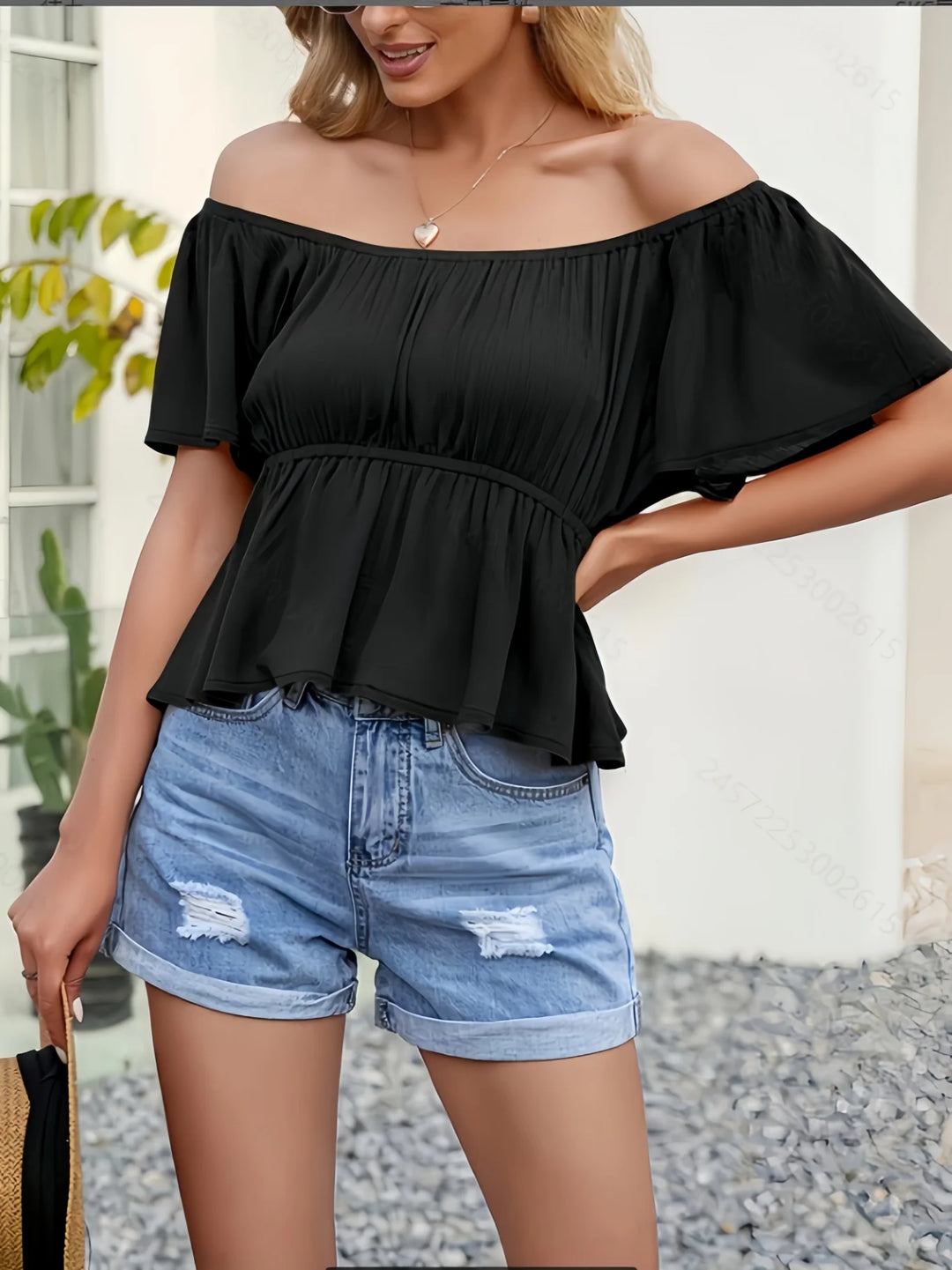 Elegant Solid Color Versatile Off-Shoulder Hem Top for Women