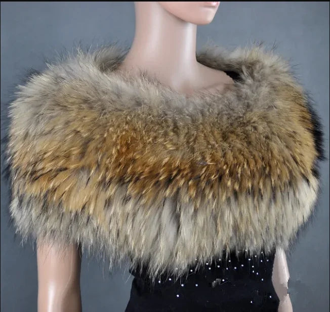 Fashion Female Knitted Wrap with Natural Raccoon Fur Warm Black/Red Autumn Winter Outerwear Silver Fox Fur Shoulder Warmer